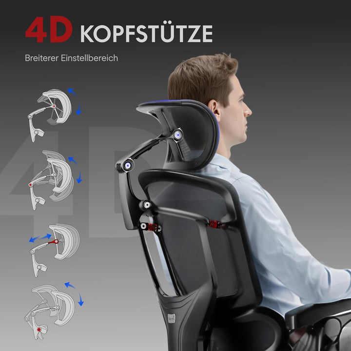 FLEXISPOT ErgoX Pro Ergonomischer Bürostuhl mit 12-stufiger Höhenverstellung, Schreibtischstuhl mit