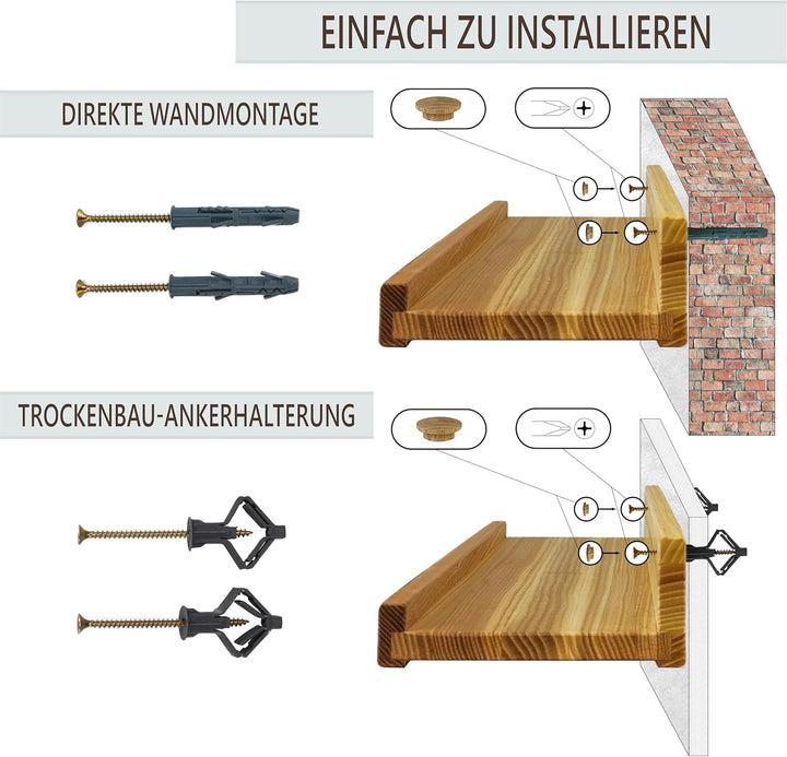 Wood Wedge 4er-Set Schwebende Wandregal, Rustikale Holzregale mit Lippe, Kinderbücherregale, Bild &amp;
