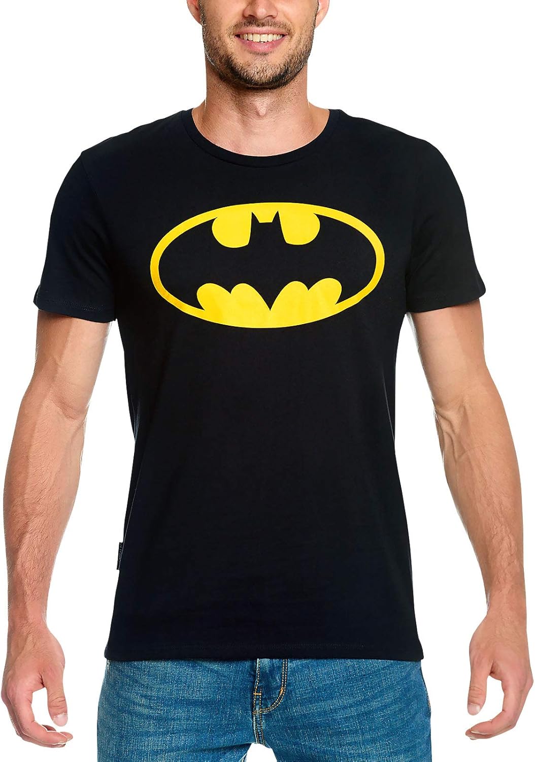 Elbenwald Batman T-Shirt Retro Logo Symbol Frontprint Baumwolle Herren Damen schwarz XL Retro Logo,