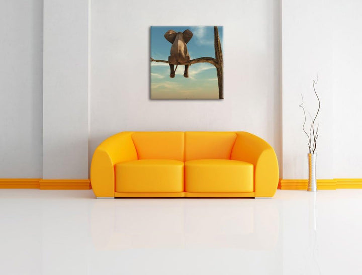 Pixxprint Elefant auf einem AST in der Wüste als Leinwandbild/Grösse: 70x70 cm/Wandbild/Kunstdruck/f
