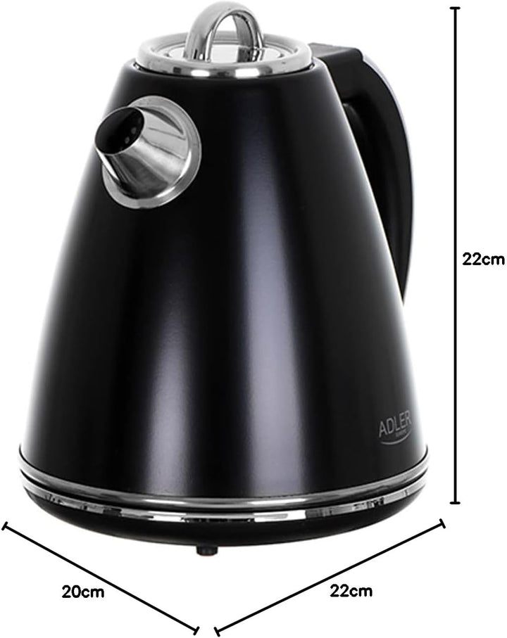Adler AD 1343 Wasserkocher aus Metall, 1,5 l, Schwarz 1.5 Liter Schwarz, 1.5 Liter Schwarz