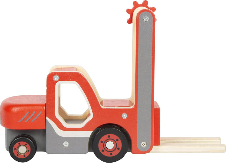 small Foot Gabelstapler mit Palette aus Holz, mit beweglicher Gabel und Seilwinde, Spielfahrzeug für