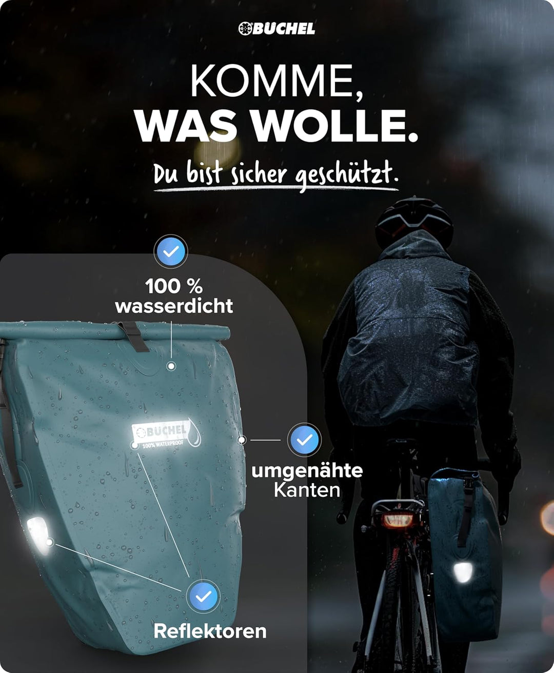 Büchel Fahrradtasche für Gepäckträger I 25.4 L - 100% Wasserdicht I mit Tragegriff und Schultergurt