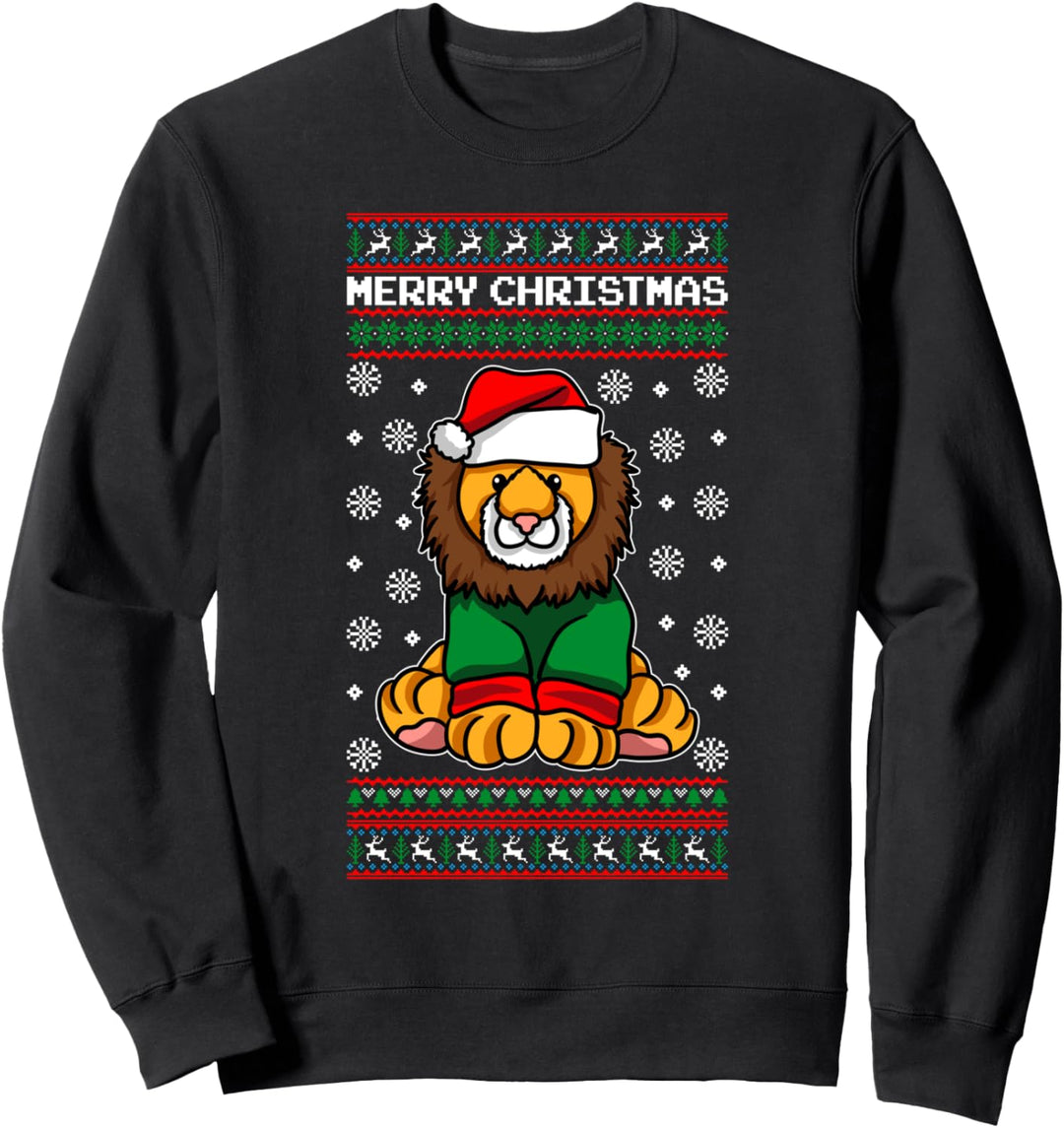 Löwe trägt Weihnachtsmütze und Pullover Ugly Christmas Sweatshirt