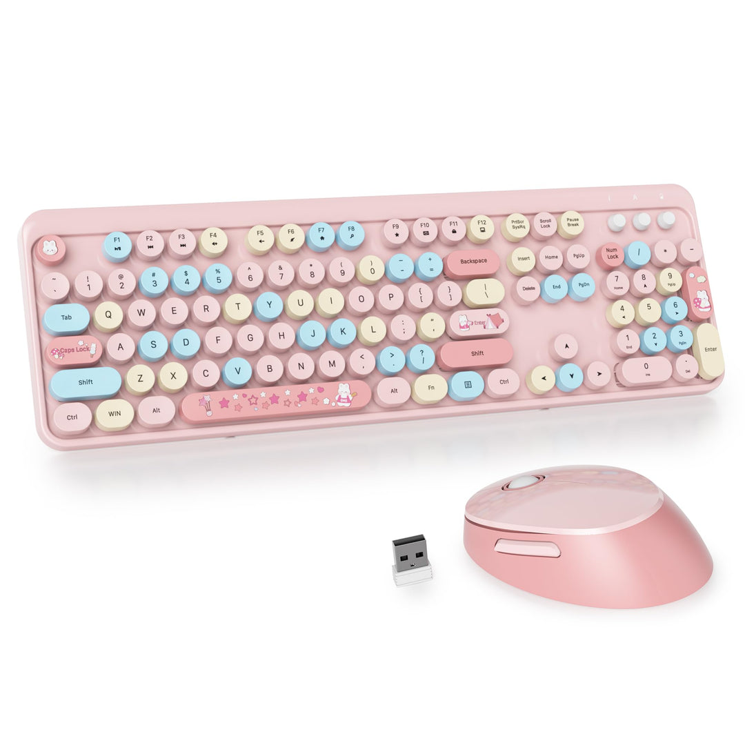 SOLIDEE kabellose Tastatur- und Maus-Kombination,Retro-Schreibmaschinen-Tastatur,2.4GHz runde Tasten