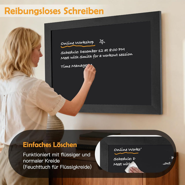 DOLLAR BOSS Magnetische Kreidetafel 90x60 cm, Magnettafel Schwarz mit Rahmen aus massivem Kiefernhol