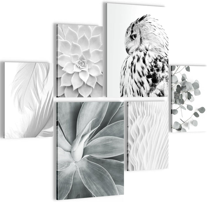 Novart Bilder Set - AUFHÄNGFERTIG - KEIN EXTRA RAHMEN BENÖTIGT - Boho Eule Modern Schwarz Weiss - Wo