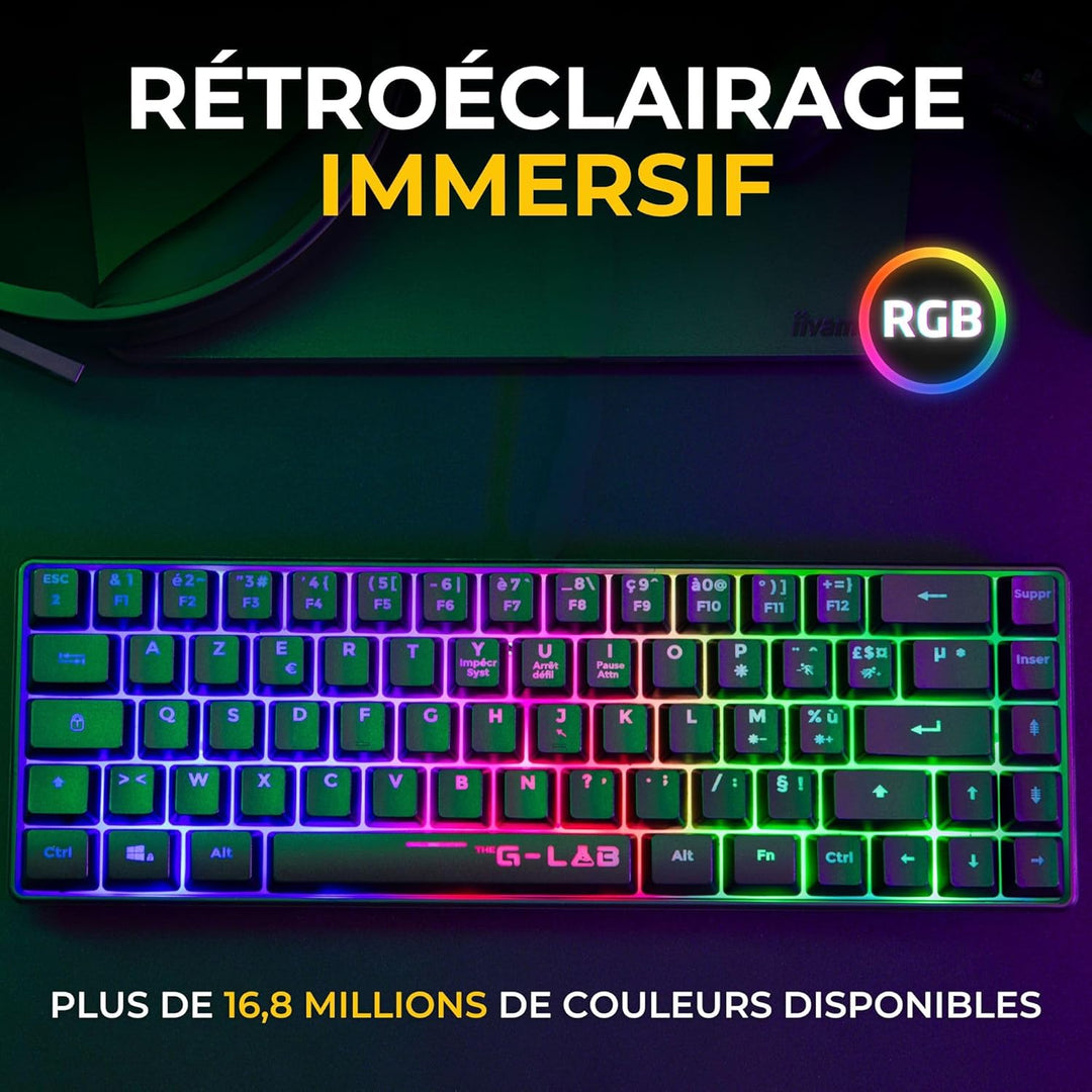 The G-Lab Combo Hydrogen WL Gaming-Tastatur, kabellos, 60% AZERTY FR RGB – Gaming-Maus 7200 DPI – Du