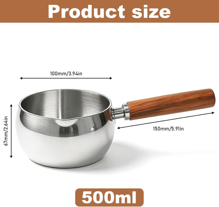 500ml Edelstahl Milchkochtopf, Kasserolle mit Holzgriff, Kleine Sossentopf Stielkasserolle Topf, But