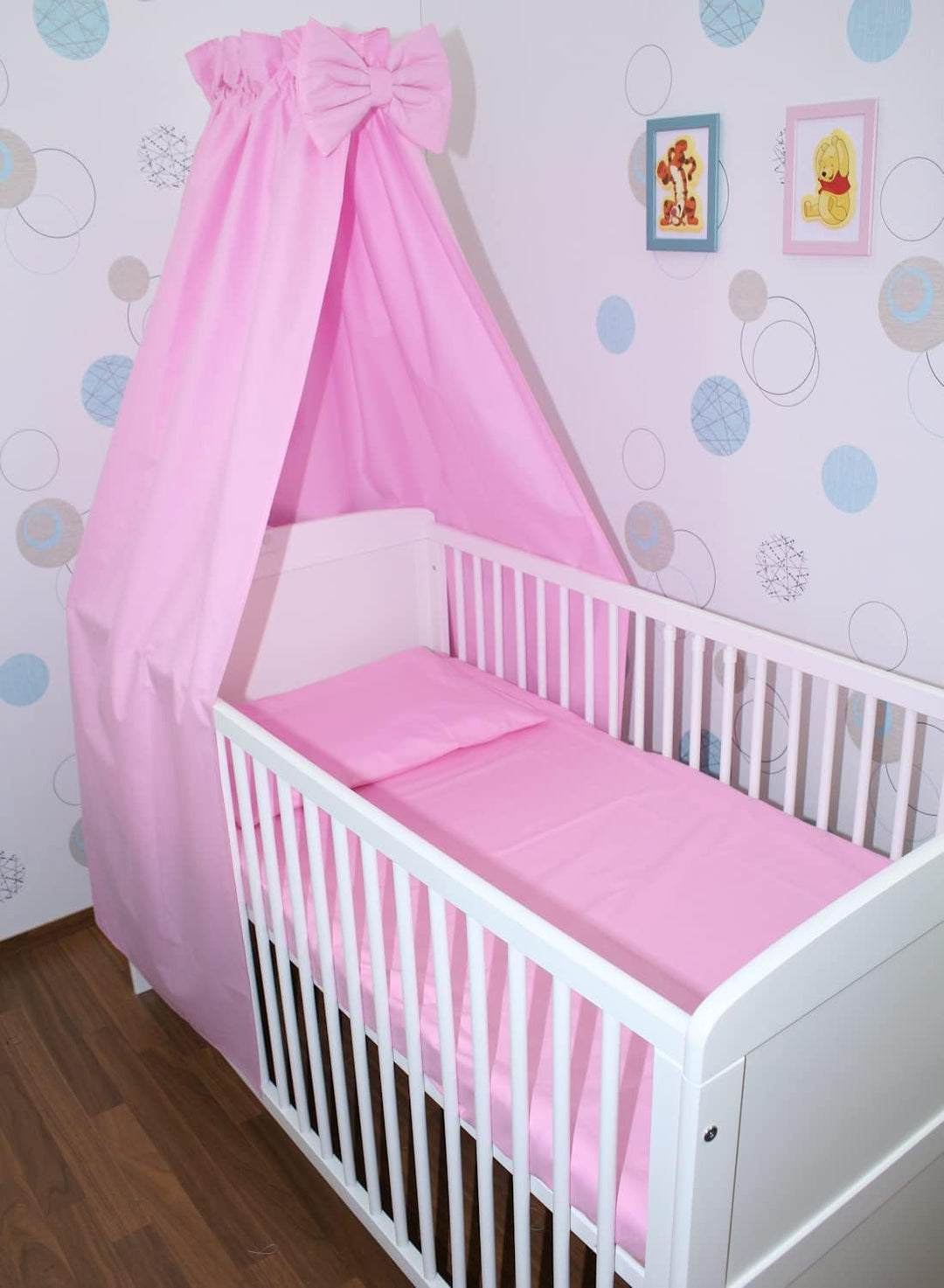 Baby Bettset Bettwäsche mit Himmel Vollstoff - Rosa - Bettausstattung Set (4 teilig), 4 teilig