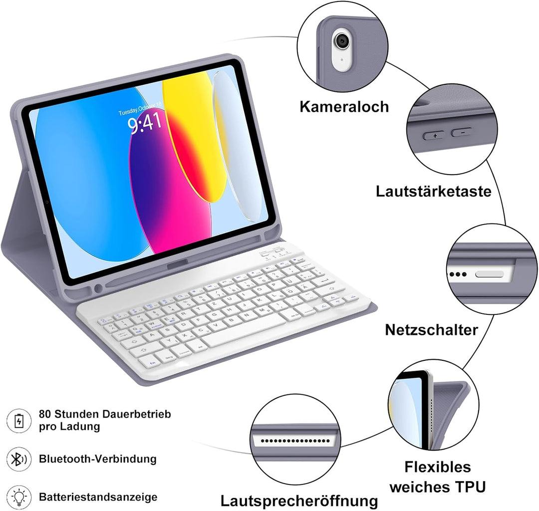 WINCHKING Tastatur Hülle Für iPad A16 11/10 Generation 2025/2022 (11/10.9 Zoll), Hülle Mit Tastatur