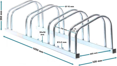 Toboli Fahrradständer für 4 Fahrräder 105x32x26cm aus verzinktem Stahl für drinnen und draussen geei