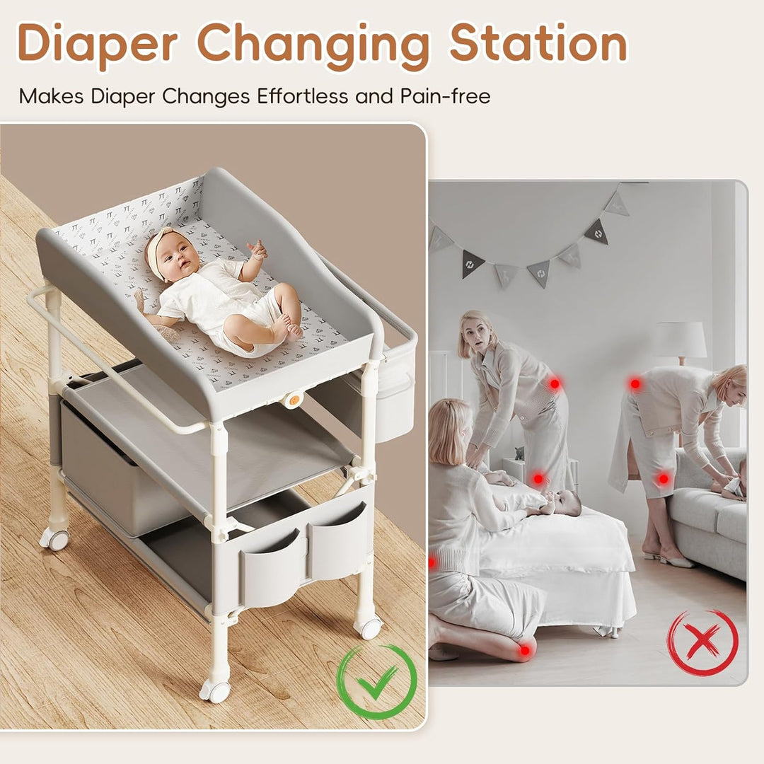 Tragbarkeit Klappbarer Wickeltisch, Multifunktionaler Baby Wickelkommode mit Schubladen, Höhenverste