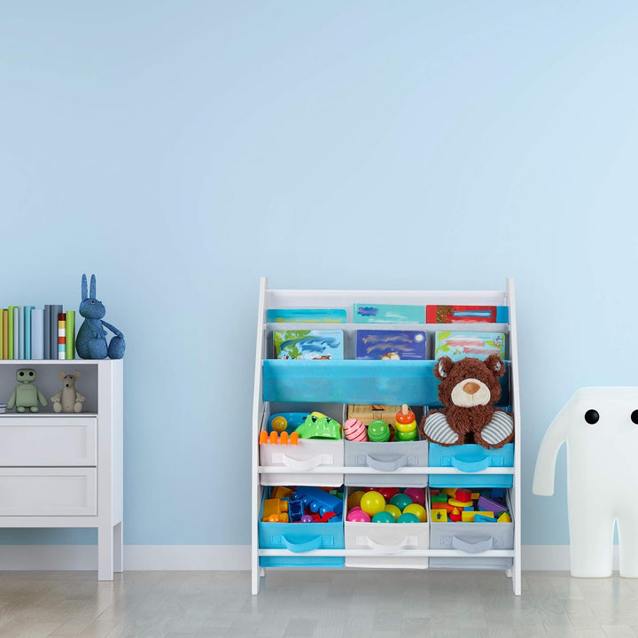 Relaxdays Kinderregal, Tiere Motiv, 6 Boxen, 2 Fächer, Kinderzimmer, Spielzeug Aufbewahrung HBT 74 x