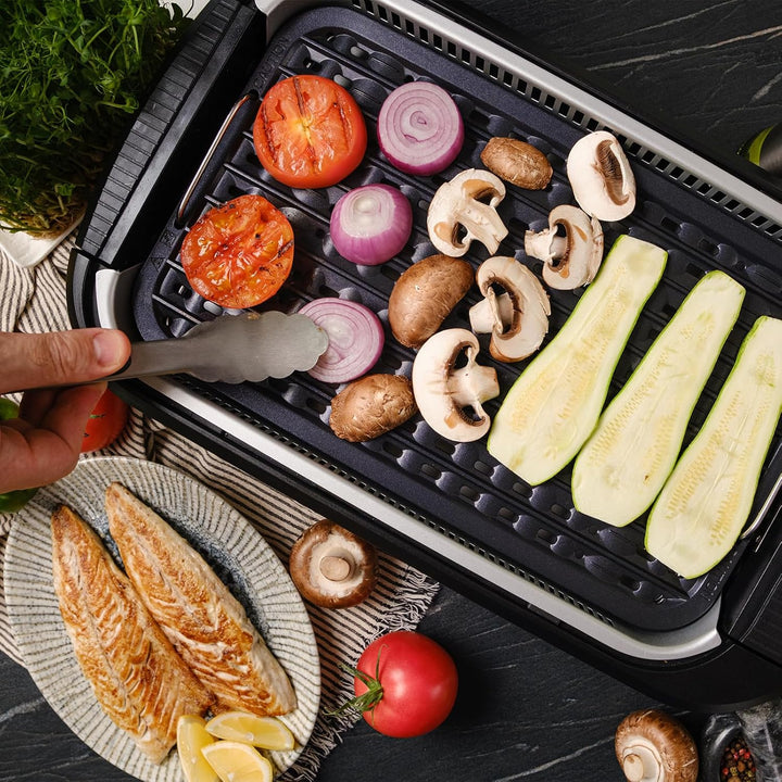 CUSIMAX Elektrogrill Tischgrill, 1500W Elektrogrill mit Deckel, Antihaftbeschichtung Grillplatte & G