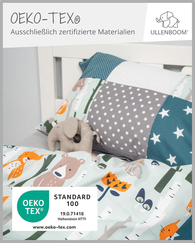 ULLENBOOM ® Baby Bettwäsche aus 100% Baumwolle (OEKO-TEX), 80x80 cm Waldtiere Petrol - 2-teilig (Set