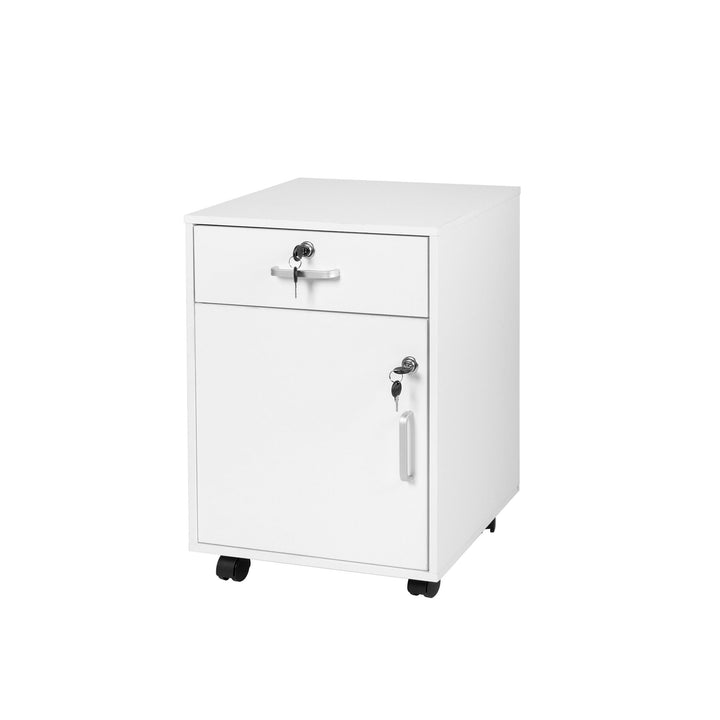 Relaxdays Rollcontainer, Schublade & Türfach, HxBxT: 57 x 40 x 40 cm, abschliessbar, Aktenschrank au