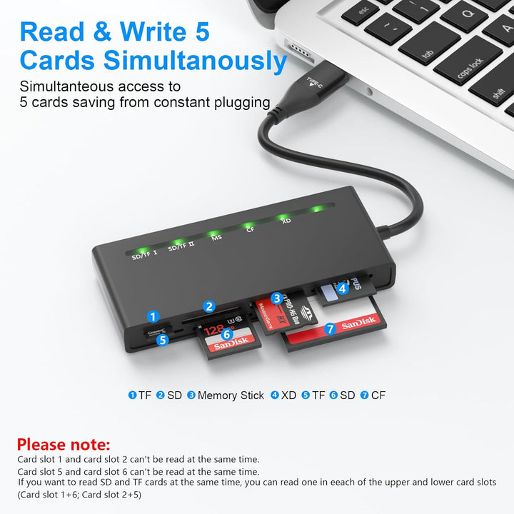 USB3.0 USB C Multi Card Reader, 7-in-1 kartenlesegerät zu SD TF Micro SD CF MS MMC Karte, Unterstütz