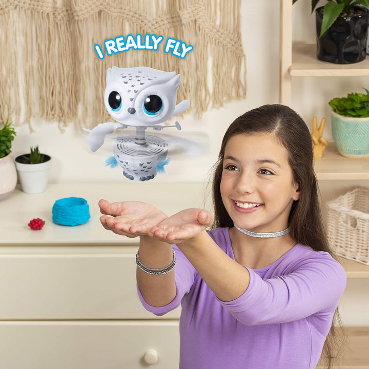 Owleez Fliegende interaktive Spielzeug - Babyeule mit Leuchteffekten und Sound, weiss