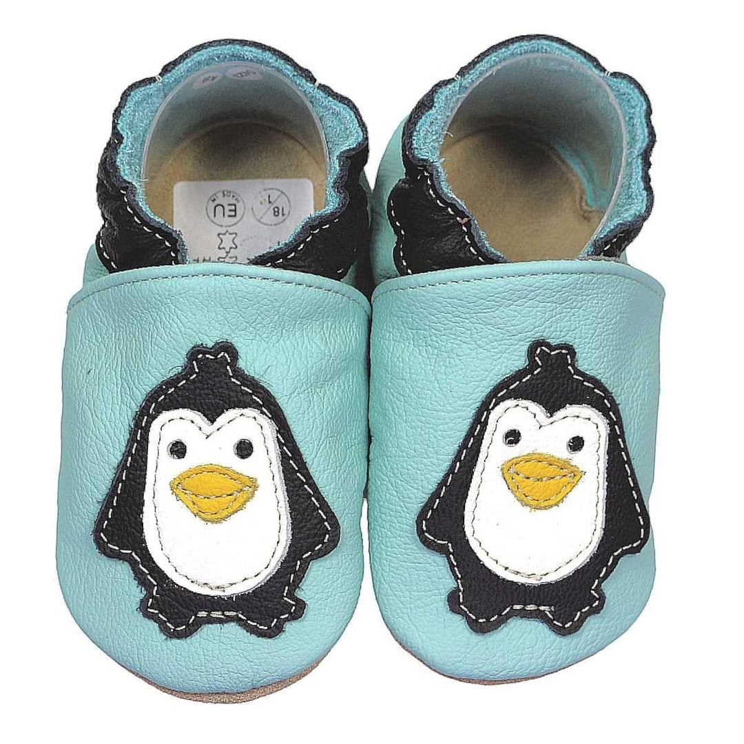 HOBEA-Germany Krabbelschuhe für Jungs und Mädchen in verschiedenen Designs 24/25 EU Pinguin Hellblau