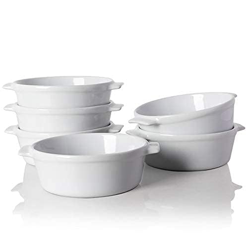 Sweejar Home Lot de 6 ramequins ronds en céramique à double poignée pour la cuisson, 283,5 g pour pu