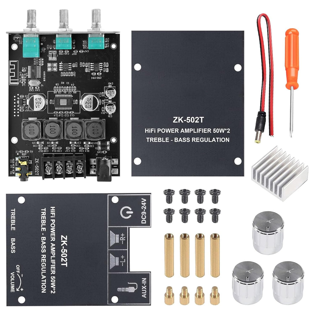 ZK-502T Bluetooth 5.0 Verstärker Hifi Stereo 2x50W, Verstärker mit Bluetooth für Lautsprecher, AUX B