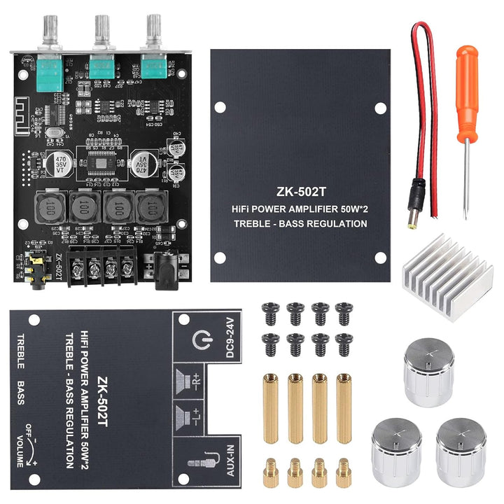 ZK-502T Bluetooth 5.0 Verstärker Hifi Stereo 2x50W, Verstärker mit Bluetooth für Lautsprecher, AUX B