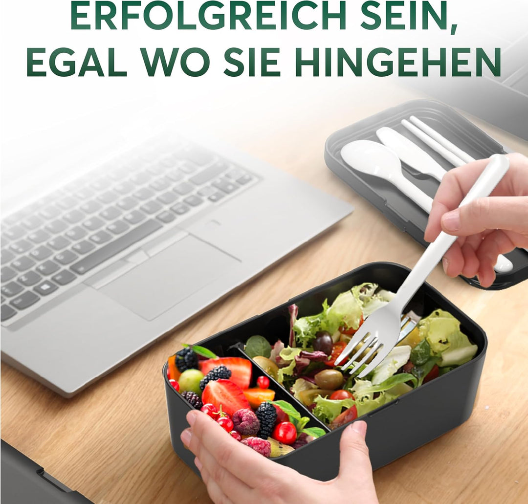 Umami Premium Lunchbox Erwachsene, Verschachtelbar Auslaufsichere Bento Box mit 4 Bestecke & Fächern
