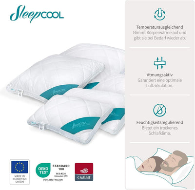 SleepCOOL Kühlendes Kopfkissen 80x80cm COOL.Moments – Extra grosses, voluminöses Kissen mit Kühleffe