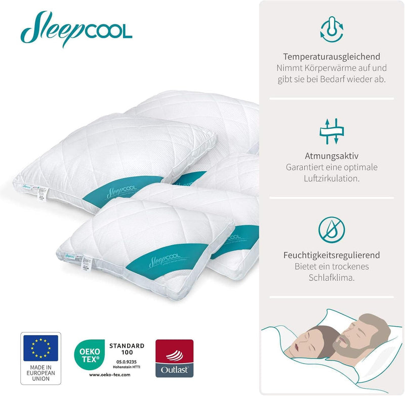 SleepCOOL Kühlendes Kopfkissen 80x80cm COOL.Moments – Extra grosses, voluminöses Kissen mit Kühleffe