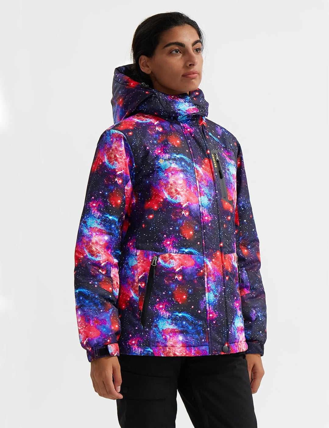 GEMYSE Damen Wasserdichte Berg-Skijacke Winddichte Fleece Outdoor-Winterjacke mit Kapuze Marineblaue