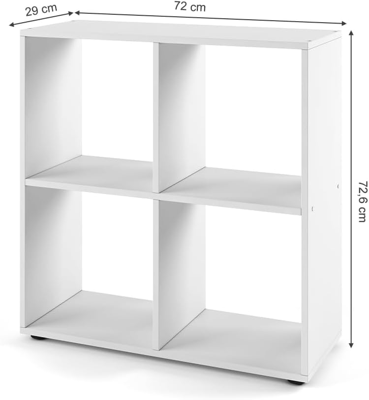 VICCO Bücherregal Tetra 4 Fächer Raumteiler Standregal Aktenregal Aufbewahrung (Weiss) Weiss 72x73x2