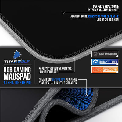 TITANWOLF - RGB Gaming Mauspad - LED Schreibtischunterlage - 800x300 mm - XXL Mousepad - LED Multi C