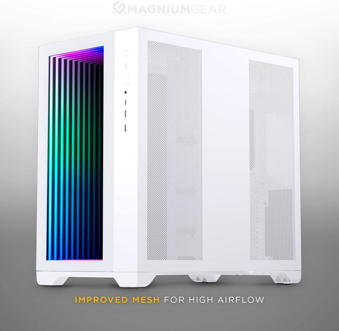 Magniumgear NEO Qube 2 IM, Dual Chamber ATX Mid-Tower, Digital-RGB Infinity Mirror Front Panel, Temp