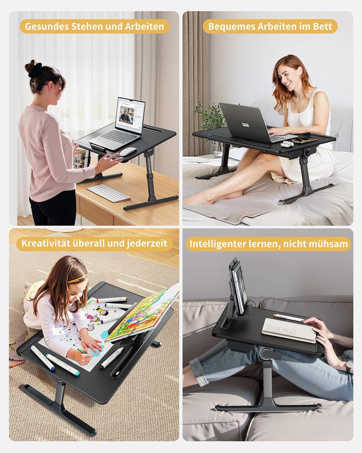 SAIJI Laptop Tisch [Premium XXL Extra Gross] mit Höhenverstellbarem Lesepult, Vielseitig Einsetzbare