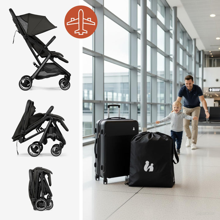 hauck All-in-One Reisebuggy Set, Flugzeug Handgepäck, Fly N Care Black | Einhändig klappbar mit Trag