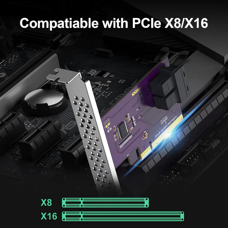 10Gtek® PCIe 3.0 X8 zu SFF-8643 Adapter für U.2 SSD, X8, (2) SFF-8643, mit Low-Profile Bracket, Supp