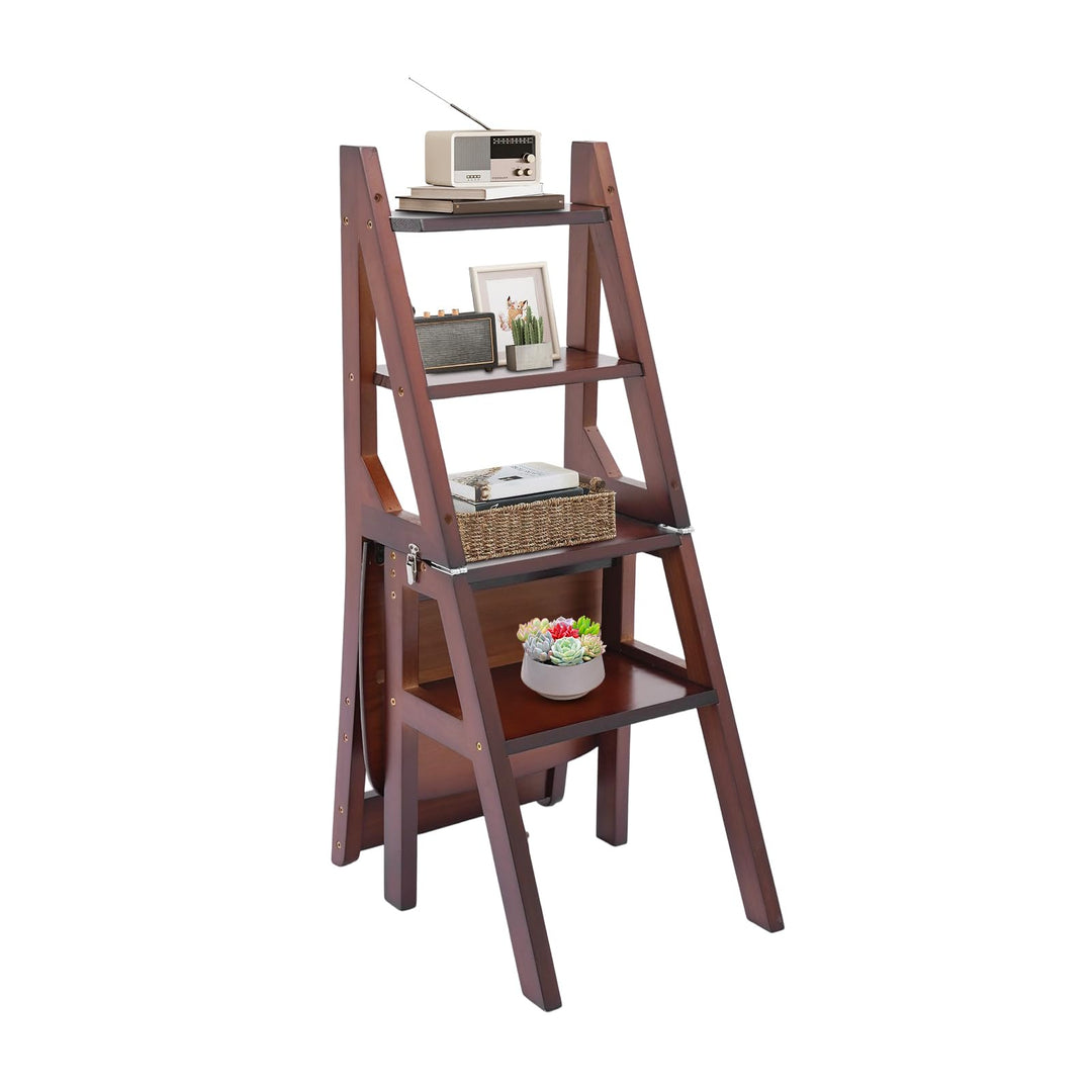 Leiterstuhl, 34x44,5x87 cm Klappbarer Bibliotheksleiter, Klappbarer Bibliotheksstuhl, Klappbarer 4-s