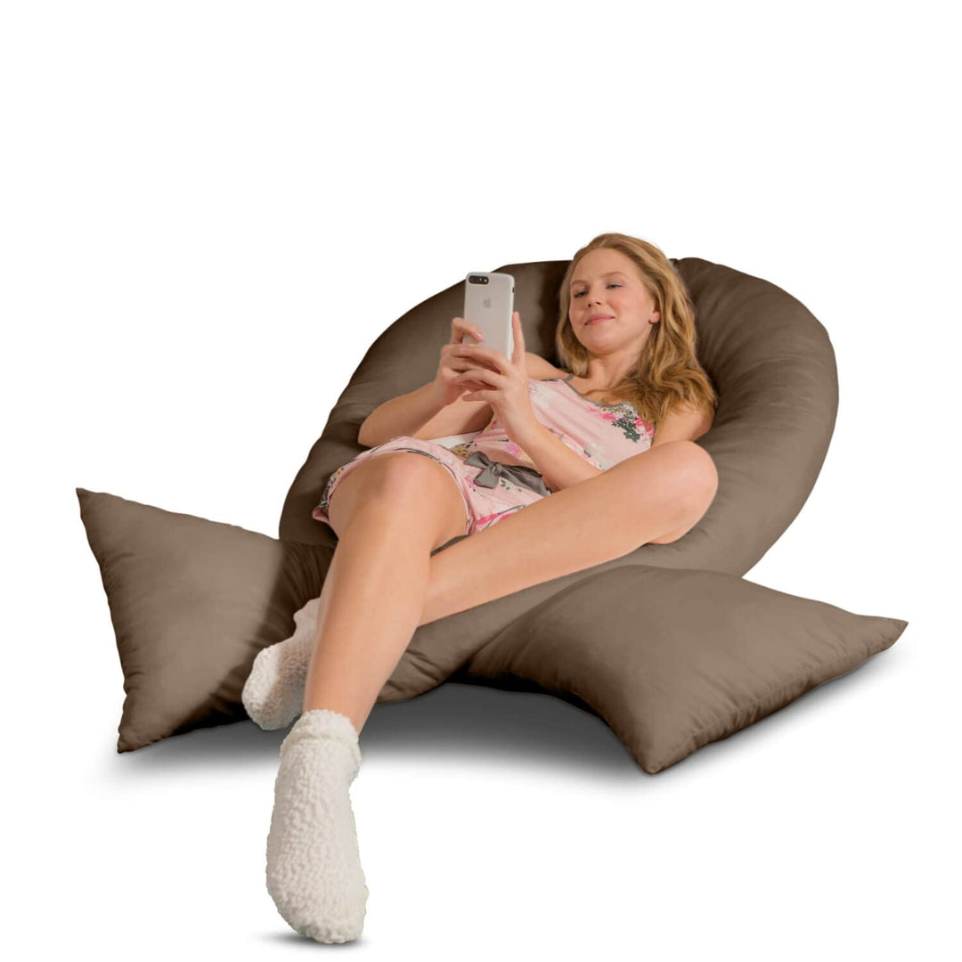 Traumreiter Visco XXL Seitenschläferkissen mit Bezug Baumwolle Braun - Hybrid Kissen + 2cm Memory Fo
