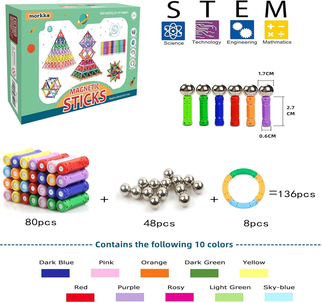 morkka 136 Stücke Puzzle Magnetische Bausteine Spielzeug Magnet BAU Bauen Kit Montessori Bildung Spi
