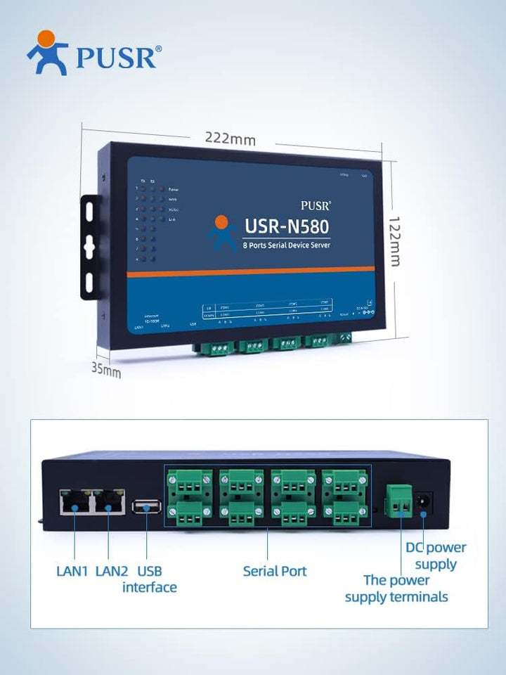 PUSR 8 Ports MQTT Modbus Gateway Unterstützung SSL/TLS Edge Computing RS485 Seriell zu Ethernet Konv