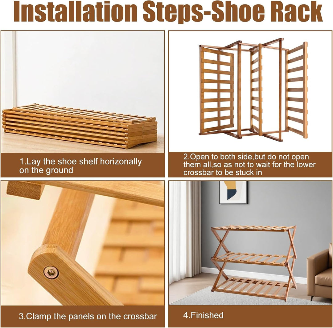 Zusammenklappbares Schuhregal aus Bambus, tragbares Schuhregal aus Holz, ohne Installation, kleines