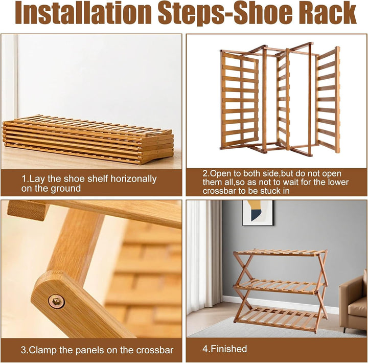 Zusammenklappbares Schuhregal aus Bambus, tragbares Schuhregal aus Holz, ohne Installation, kleines
