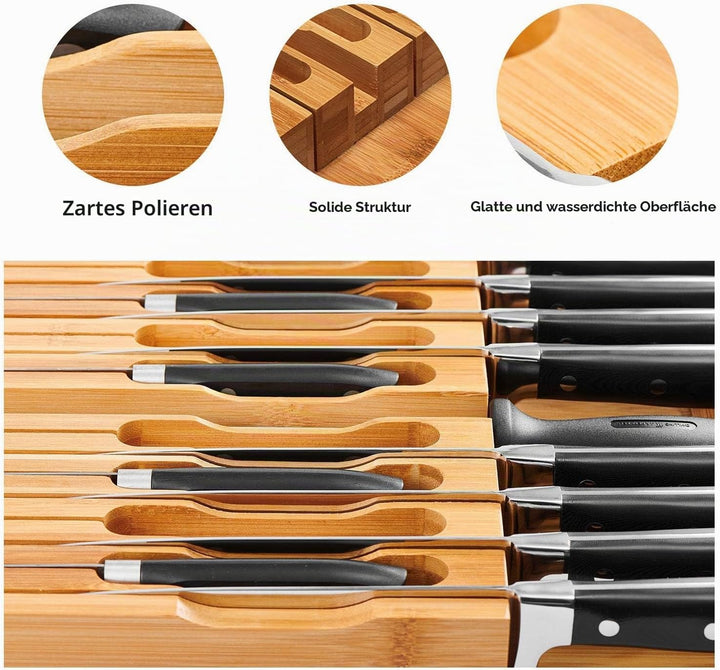 VaeFae In-Drawer Knife Block,Bambus Messer Schublade Organizer Insert, Küchenmesser-Schublade zur Au
