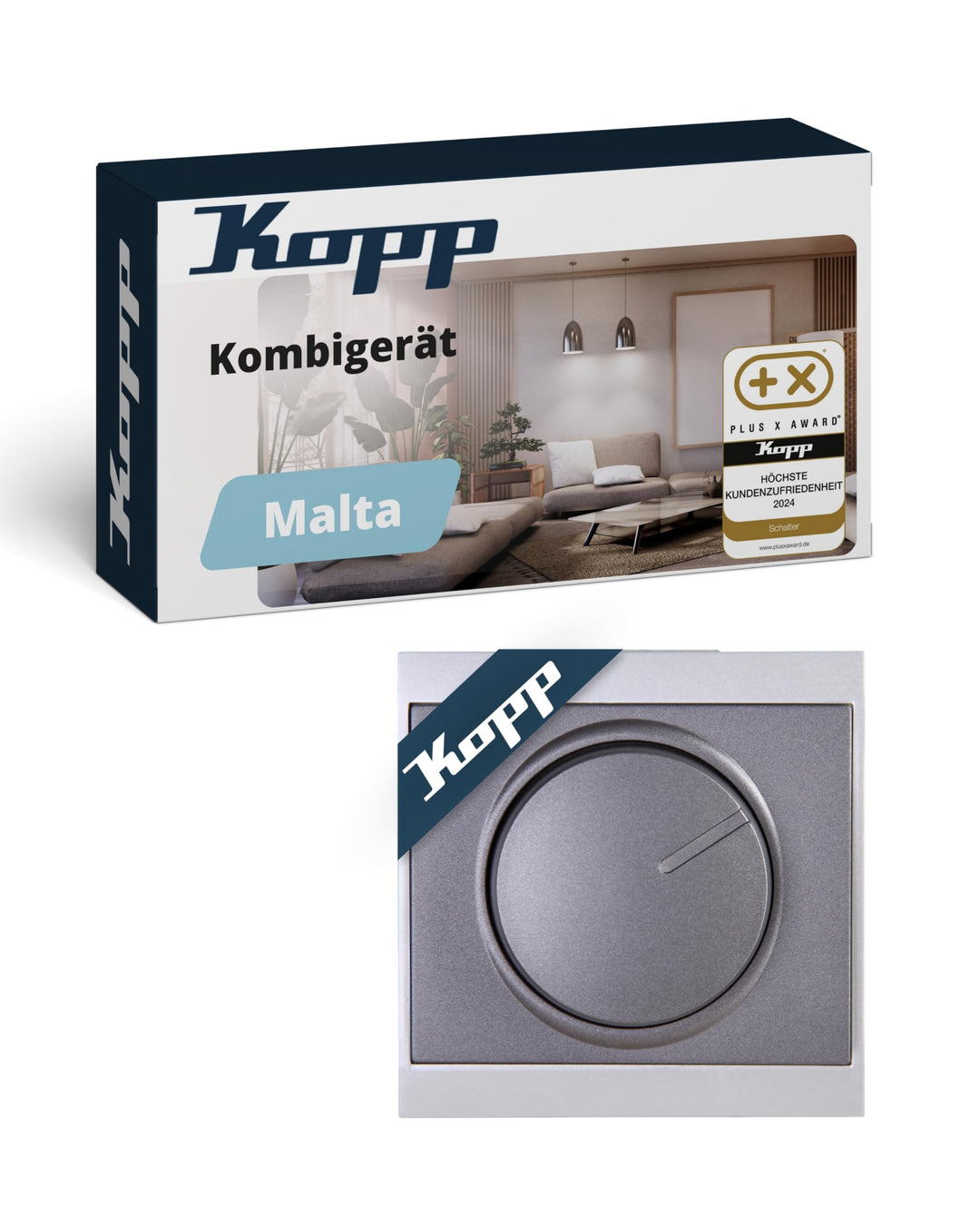 Kopp Malta anthrazit, Druck-Wechsel-Schalter, Kombigerät, LED-Dimmer, für Glüh-Lampen, 230V Halogenl
