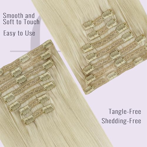 Fshine Echthaar Extensions Clip Weisse Blondine 40cm/16zoll Remy Haarverlängerung Echthaar Clip 120g
