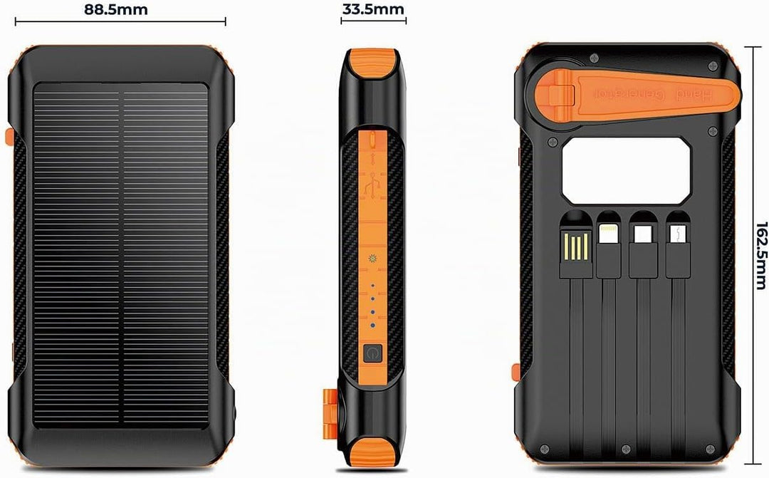 revolt Handkurbel-Powerbank: Kurbel-Dynamo-Solar-Powerbank, 10.000 mAh, USB-C PD bis 20 W, LED (Hand