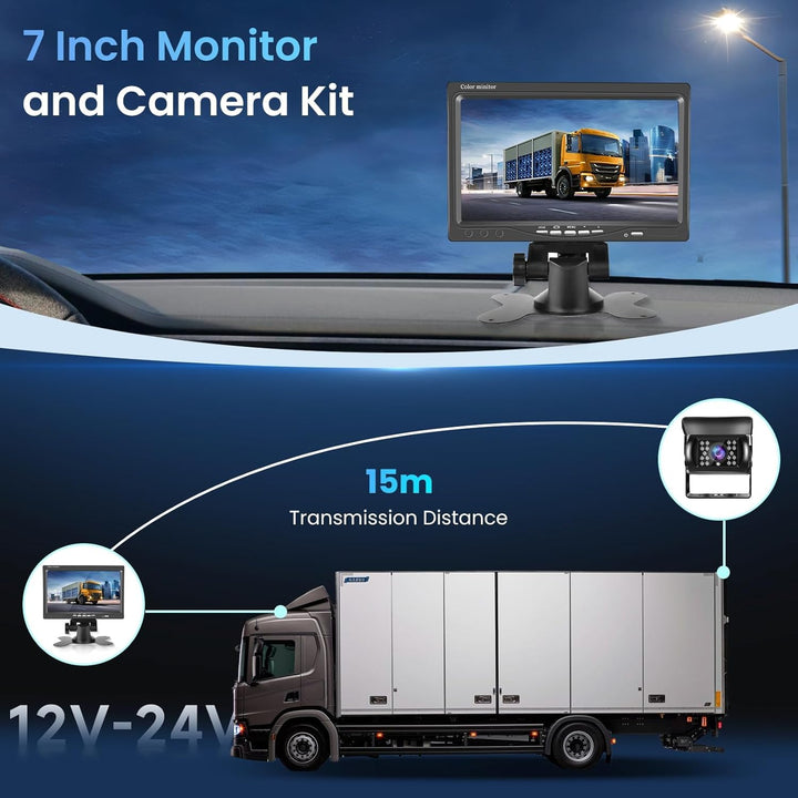 Rückfahrkamera mit 7 Zoll HD Monitor, Rückfahrkamera Auto unterstützt IP69 Wasserdicht IR Nachtsicht