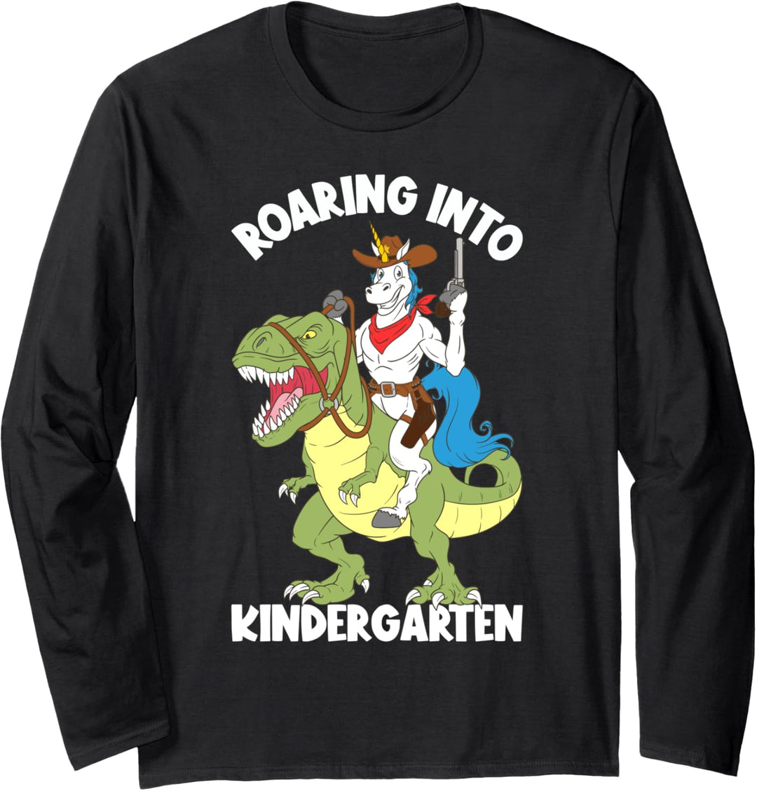 Roaring Into Kindergarten Einhorn Dinosaurier Back To School Langarmshirt
