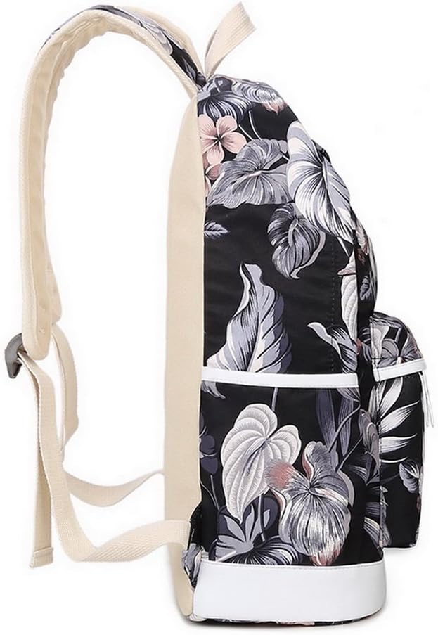 Acmebon Modischer Schulrucksack für Mädchen Laptop-Rucksack-Set 3-teilig für Frauen Blumen, Blumen